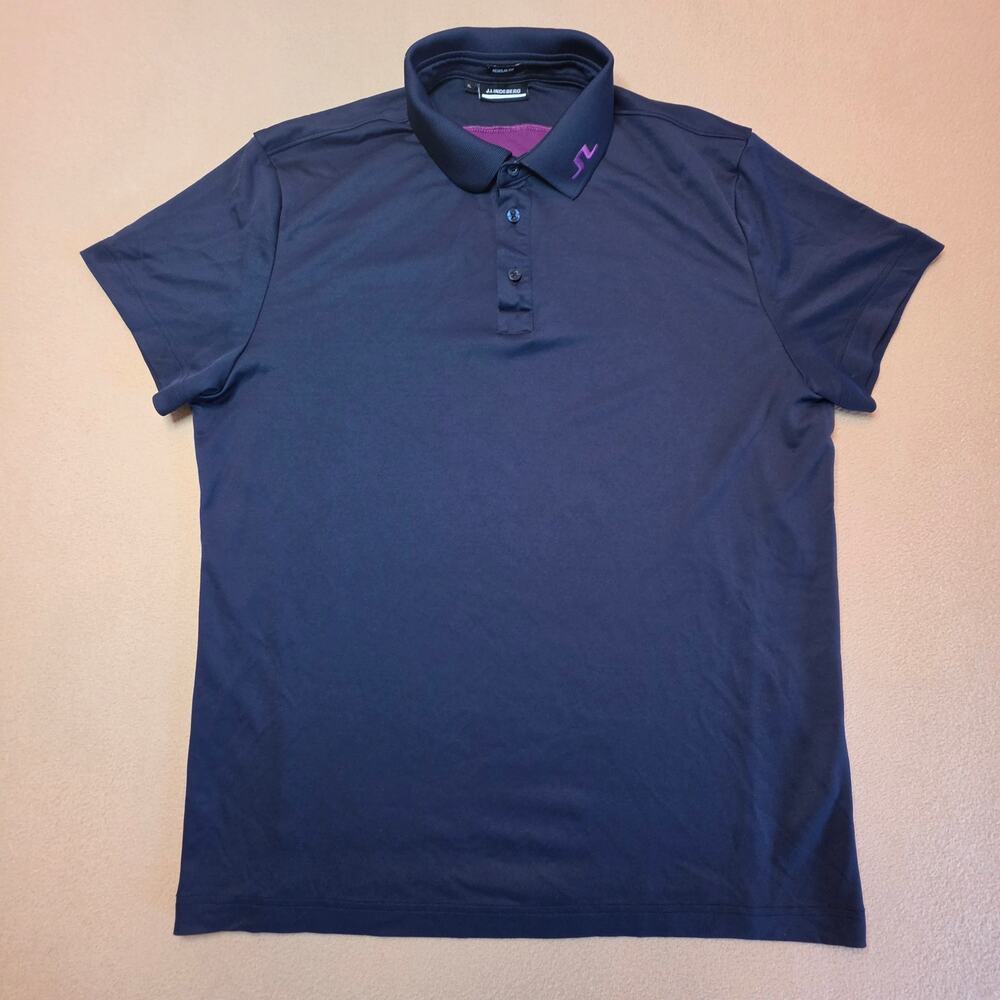J.Lindeberg KV Performance Golf Polo Shirt Navy Blue Purple Regular Fit Sz XL
